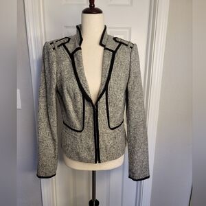 WHITE HOUSE BLACK MARKET Black & White Contrast Tweed Zip-Up Jacket SZ 8